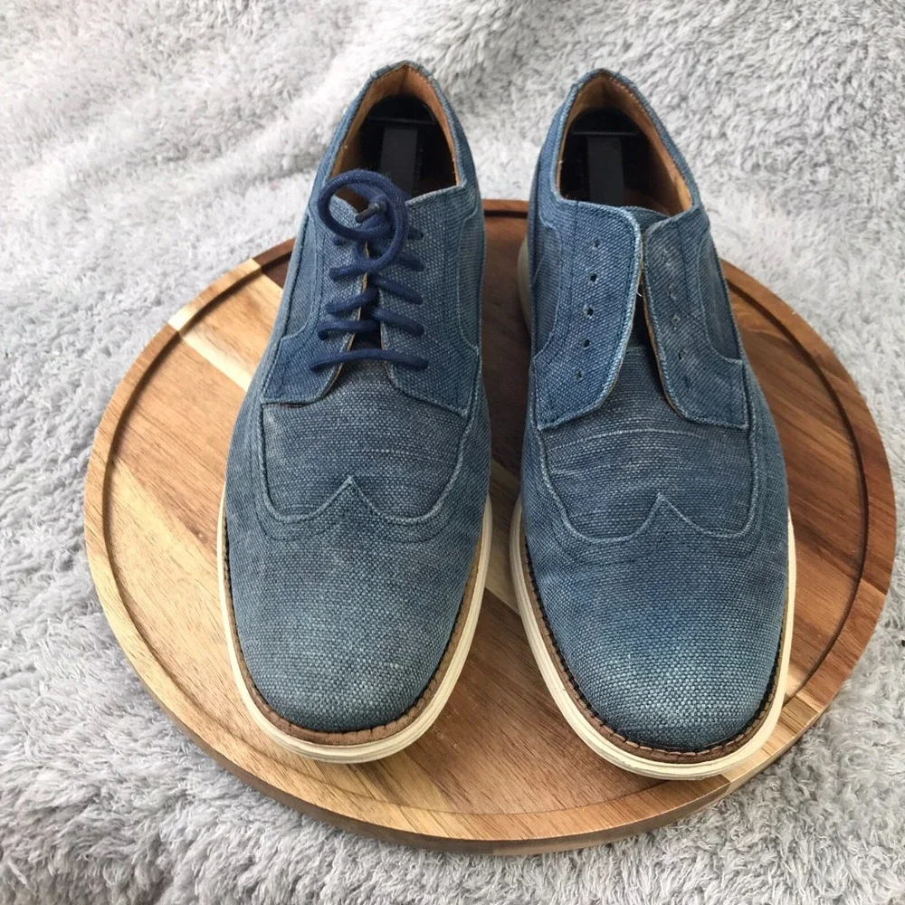 Cole‎ Haan LUNARGRAND Long Wingtip Oxford Mens 10.5M Blue Canvas Shoes